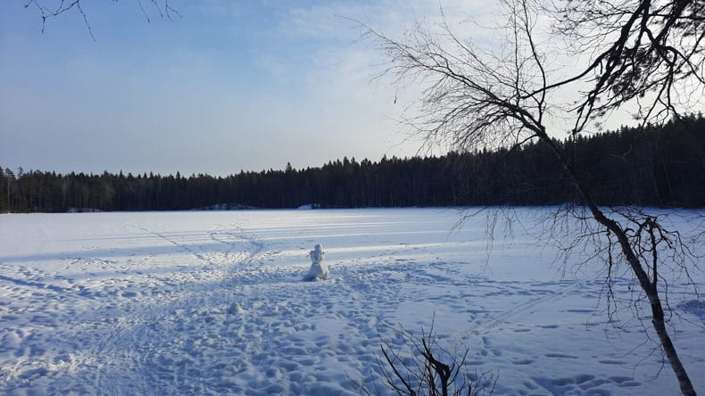 Blick auf die Schnee bedeckte Landschaft Finnlands