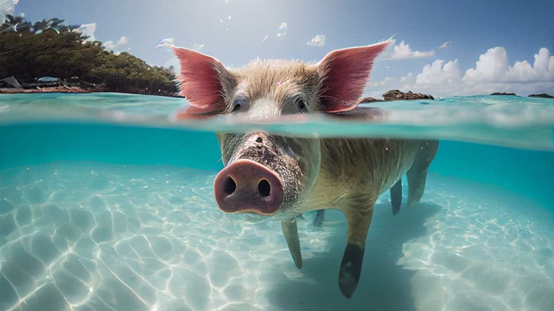 Bahamas Schwein im Wasser