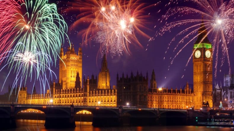 Blick auf London in der Silvesternacht