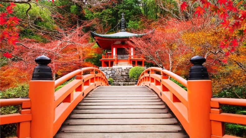 Kyoto - die alte Hauptstadt Japans besitzt viele berühmte Tempel und Schreine und Brücken.